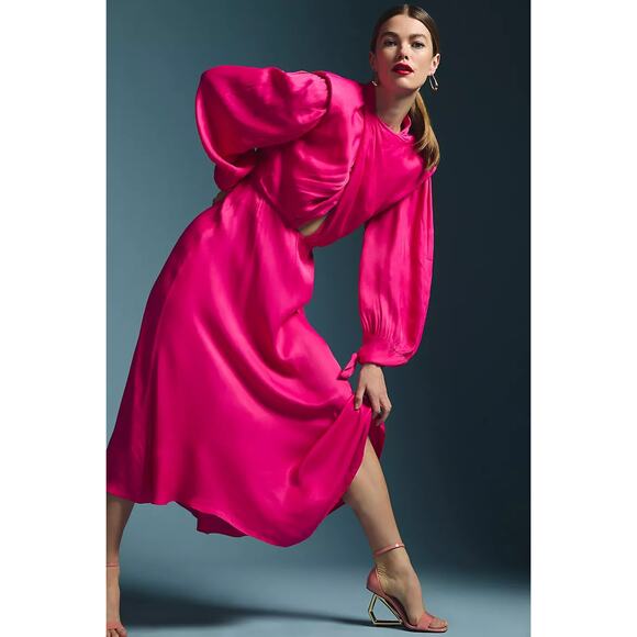 FARM Rio for Anthropologie Dresses & Skirts - Anthropologie Farm Rio Womens Maxi Dress Shoulder Pad Long-Sleeve Cutout Pink S